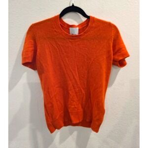 Allude Orange 100% Cashmere Orange Crew Neck Short Sleeve Sweater XS **flaws